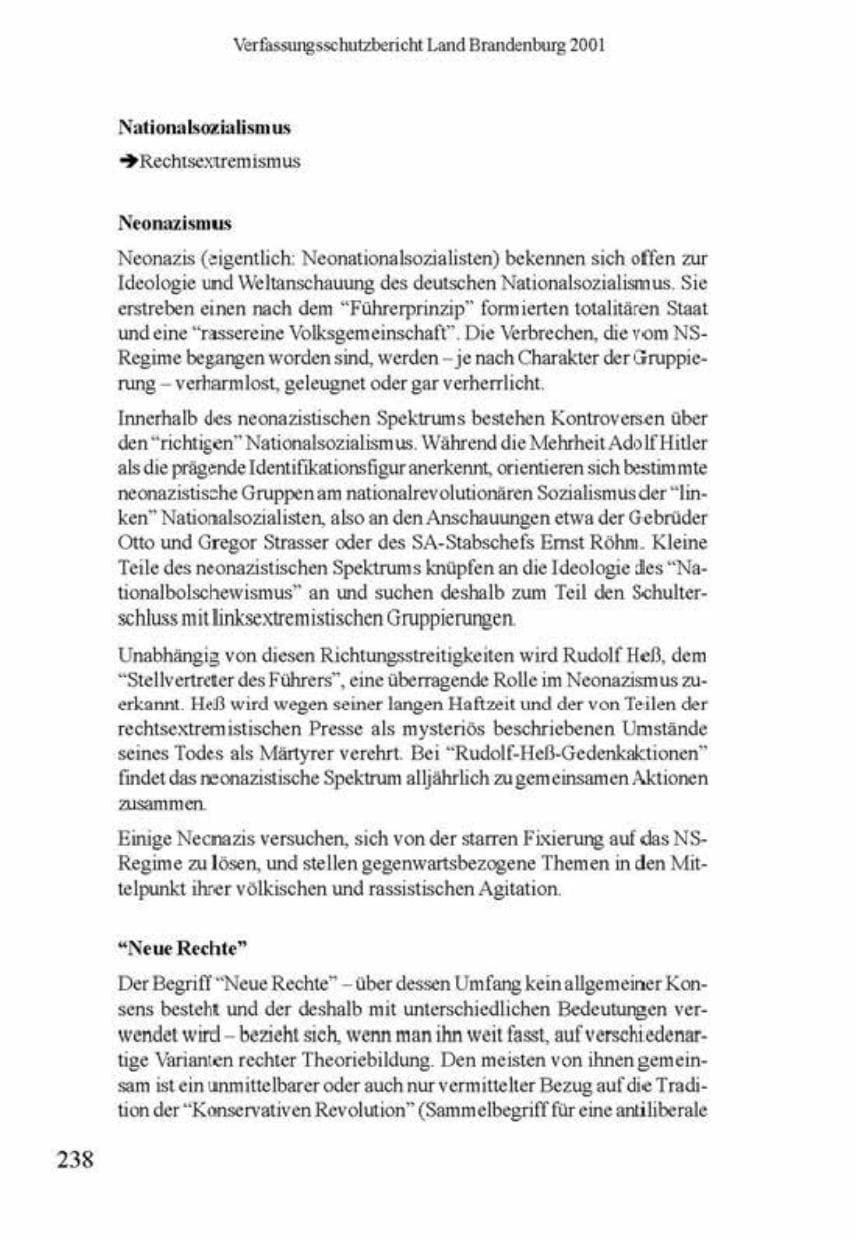 Seite 242 des Verfassungsschutzbericht 2001 Brandenburg