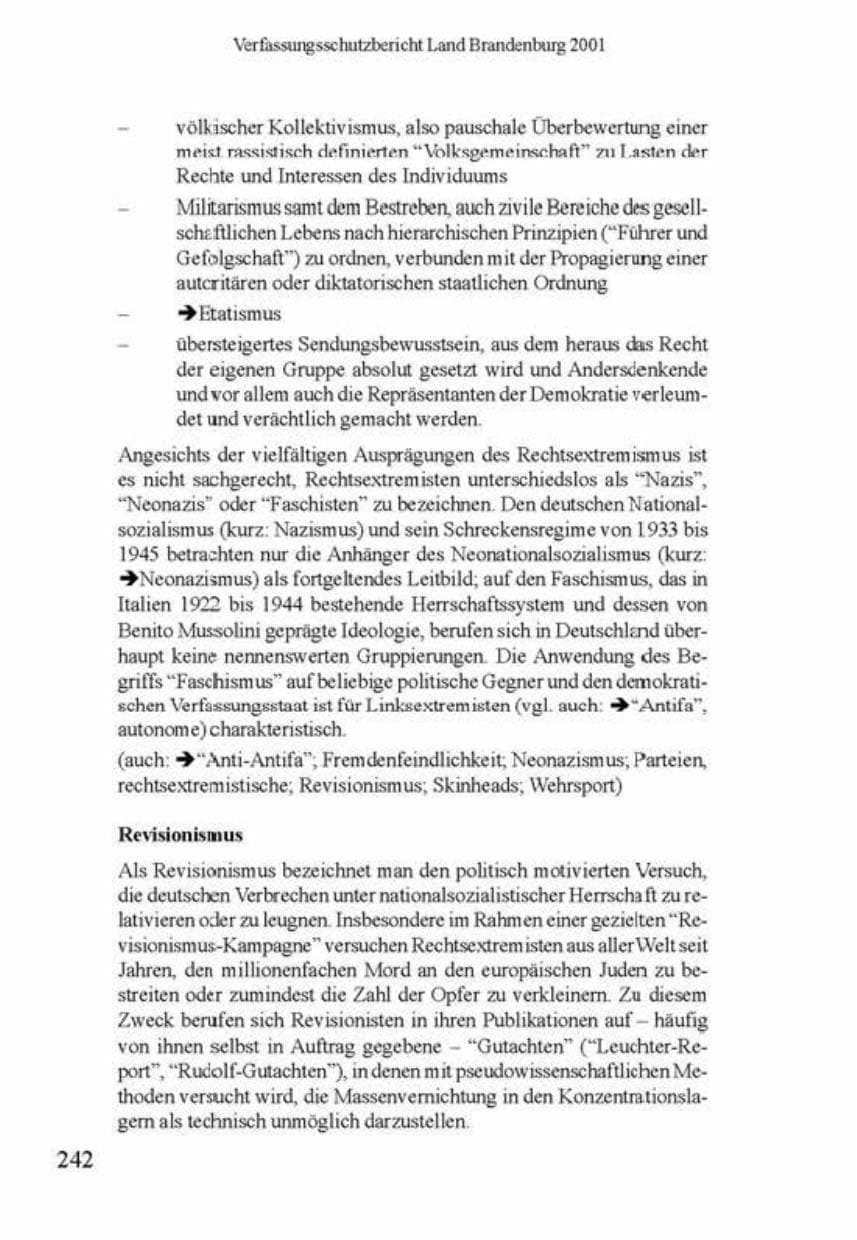 Seite 246 des Verfassungsschutzbericht 2001 Brandenburg