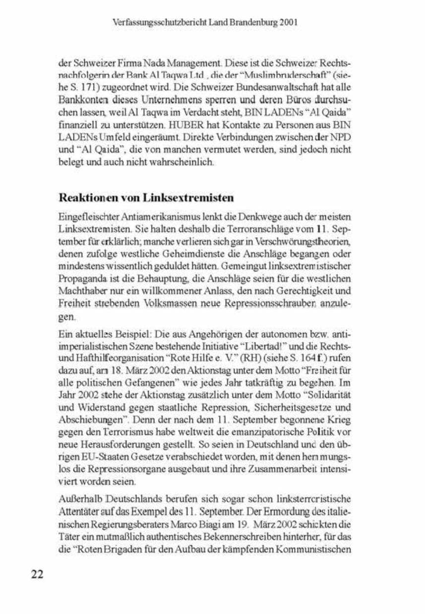 Seite 26 des Verfassungsschutzbericht 2001 Brandenburg