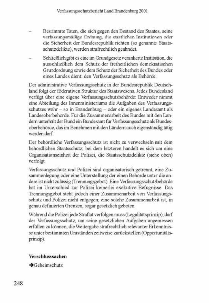 Seite 252 des Verfassungsschutzbericht 2001 Brandenburg
