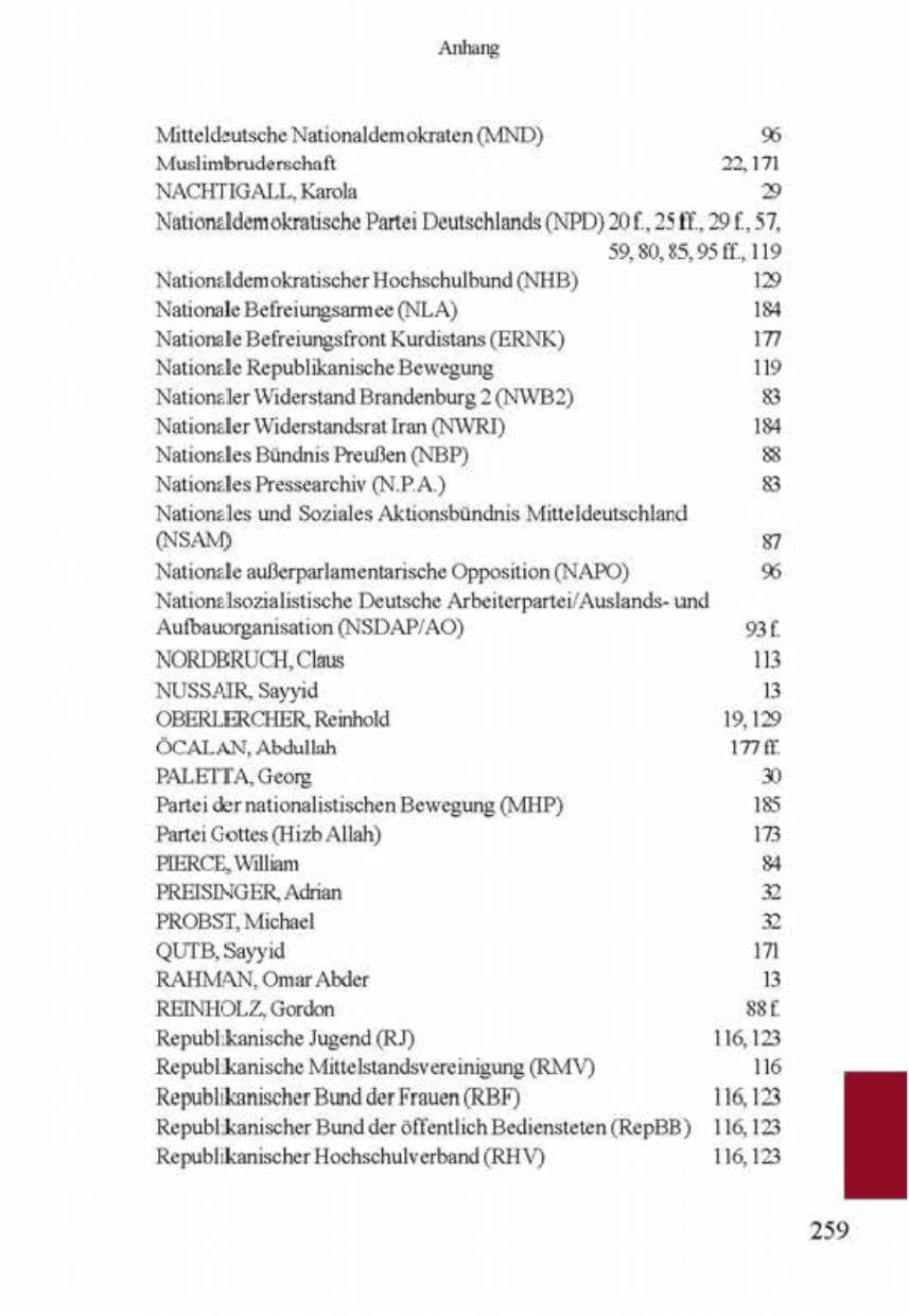 Seite 263 des Verfassungsschutzbericht 2001 Brandenburg