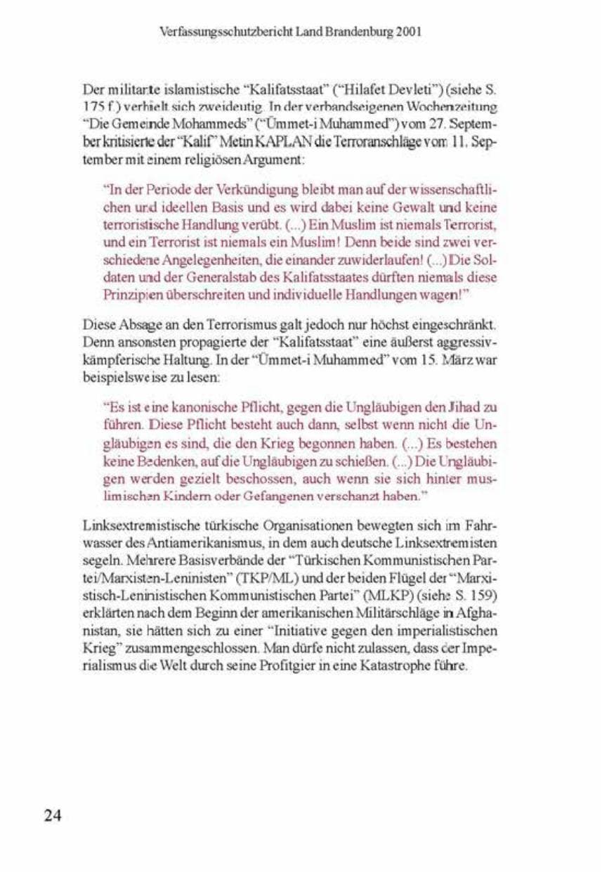 Seite 28 des Verfassungsschutzbericht 2001 Brandenburg