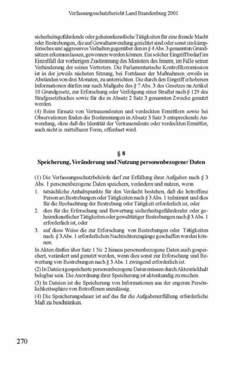 Seite 274 des Verfassungsschutzbericht 2001 Brandenburg