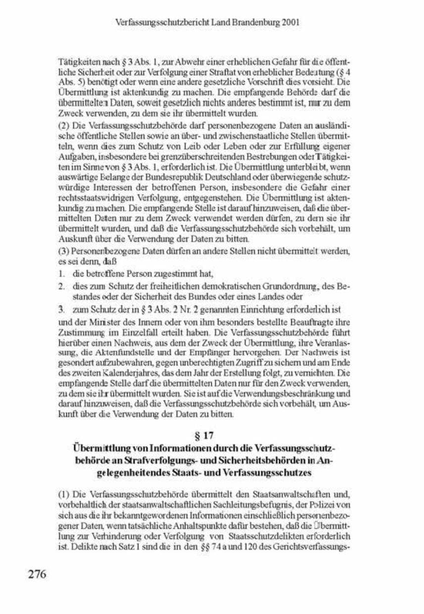 Seite 280 des Verfassungsschutzbericht 2001 Brandenburg