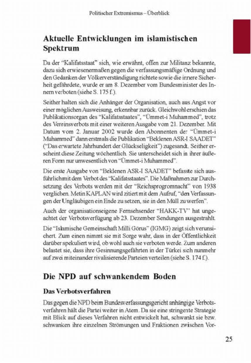 Seite 29 des Verfassungsschutzbericht 2001 Brandenburg