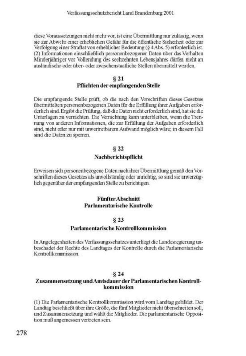 Seite 282 des Verfassungsschutzbericht 2001 Brandenburg