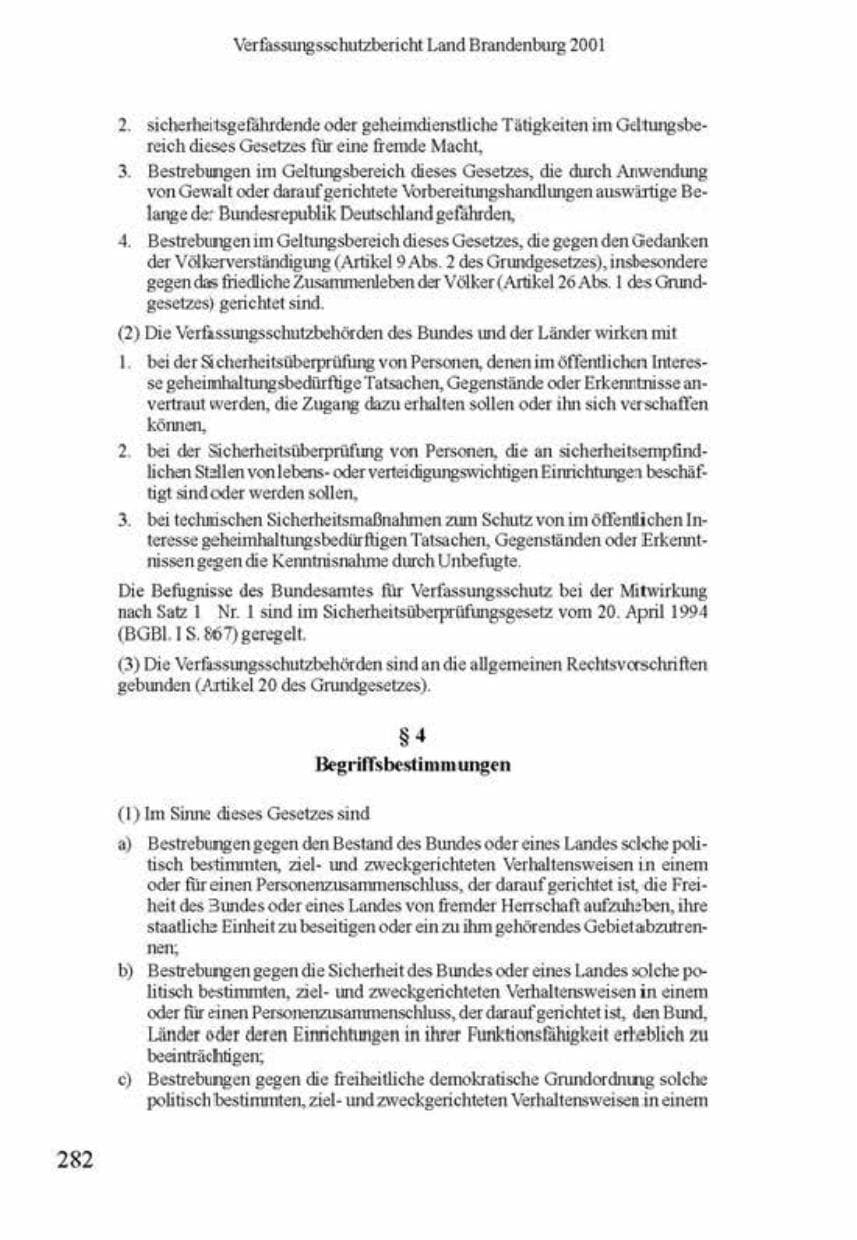 Seite 286 des Verfassungsschutzbericht 2001 Brandenburg