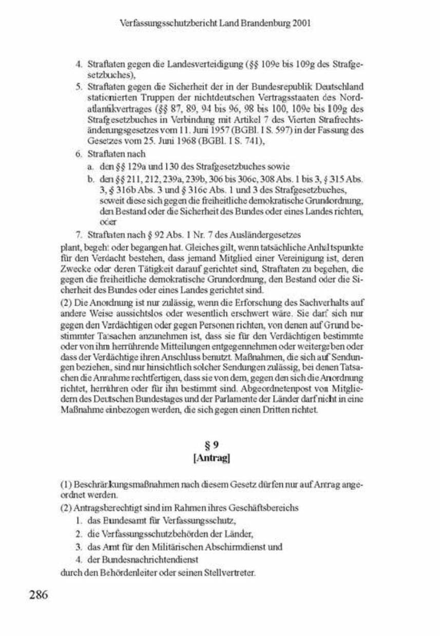 Seite 290 des Verfassungsschutzbericht 2001 Brandenburg