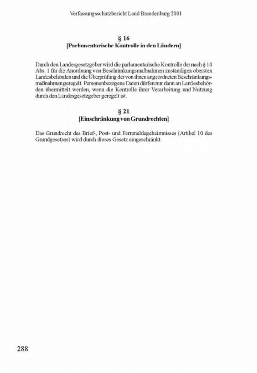 Seite 292 des Verfassungsschutzbericht 2001 Brandenburg