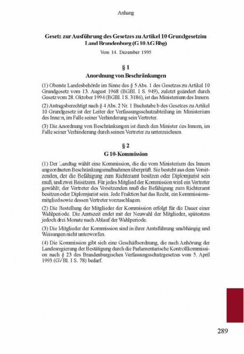 Seite 293 des Verfassungsschutzbericht 2001 Brandenburg