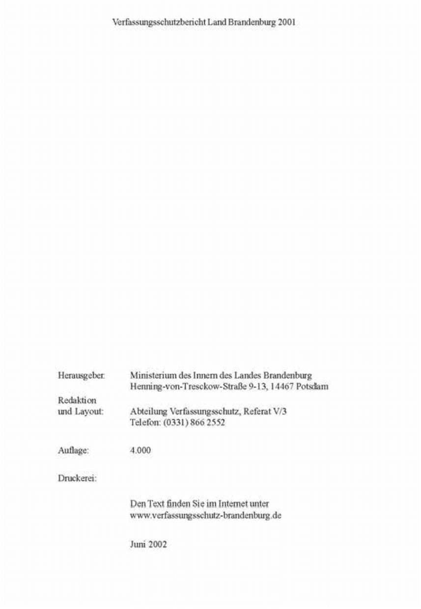 Seite 4 des Verfassungsschutzbericht 2001 Brandenburg