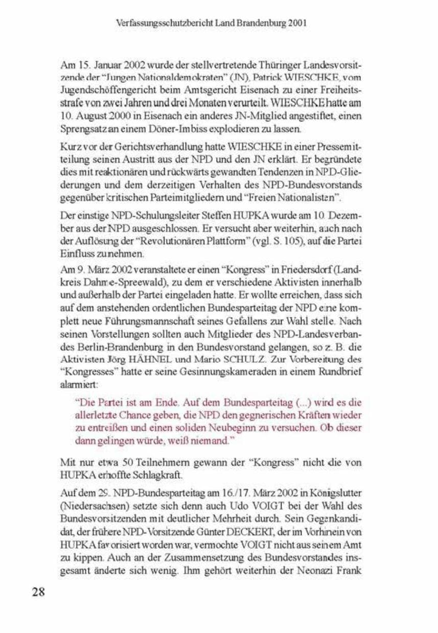 Seite 32 des Verfassungsschutzbericht 2001 Brandenburg