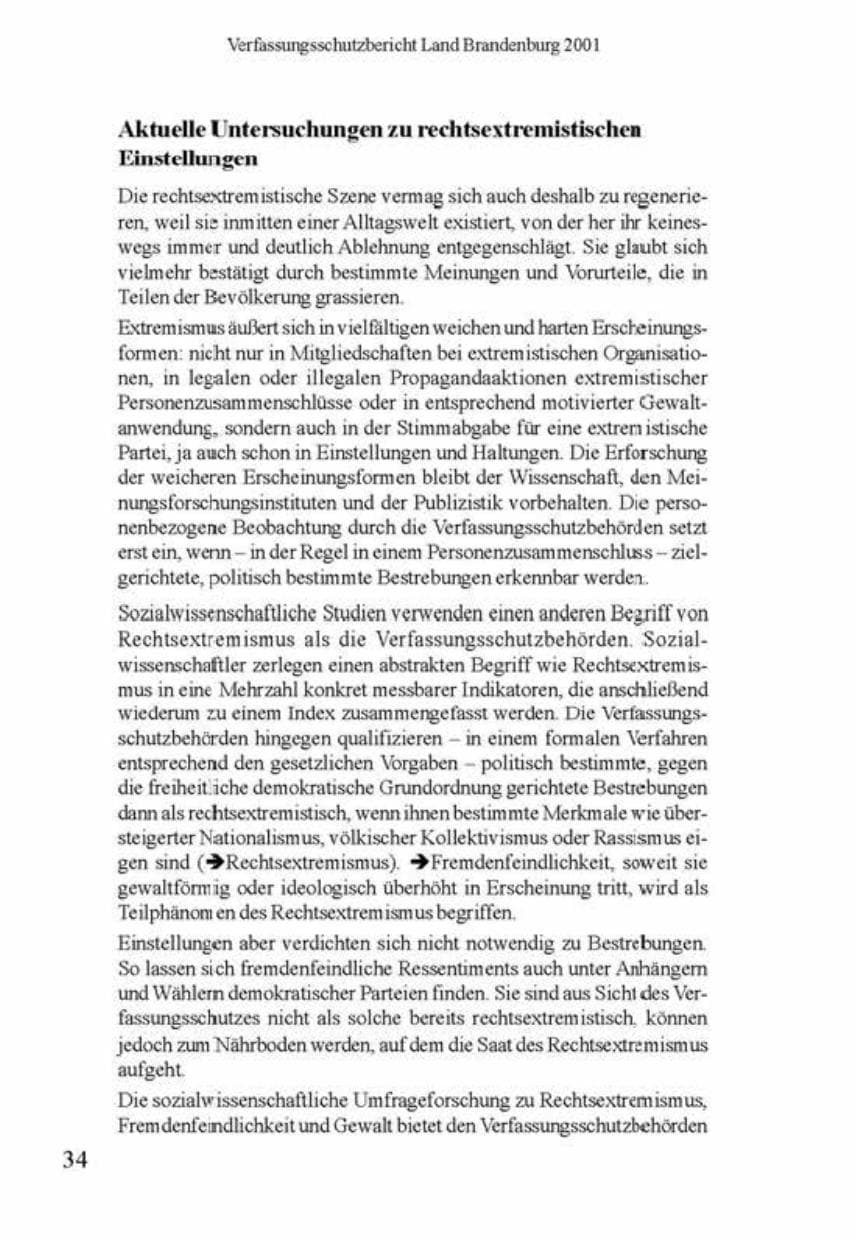 Seite 38 des Verfassungsschutzbericht 2001 Brandenburg