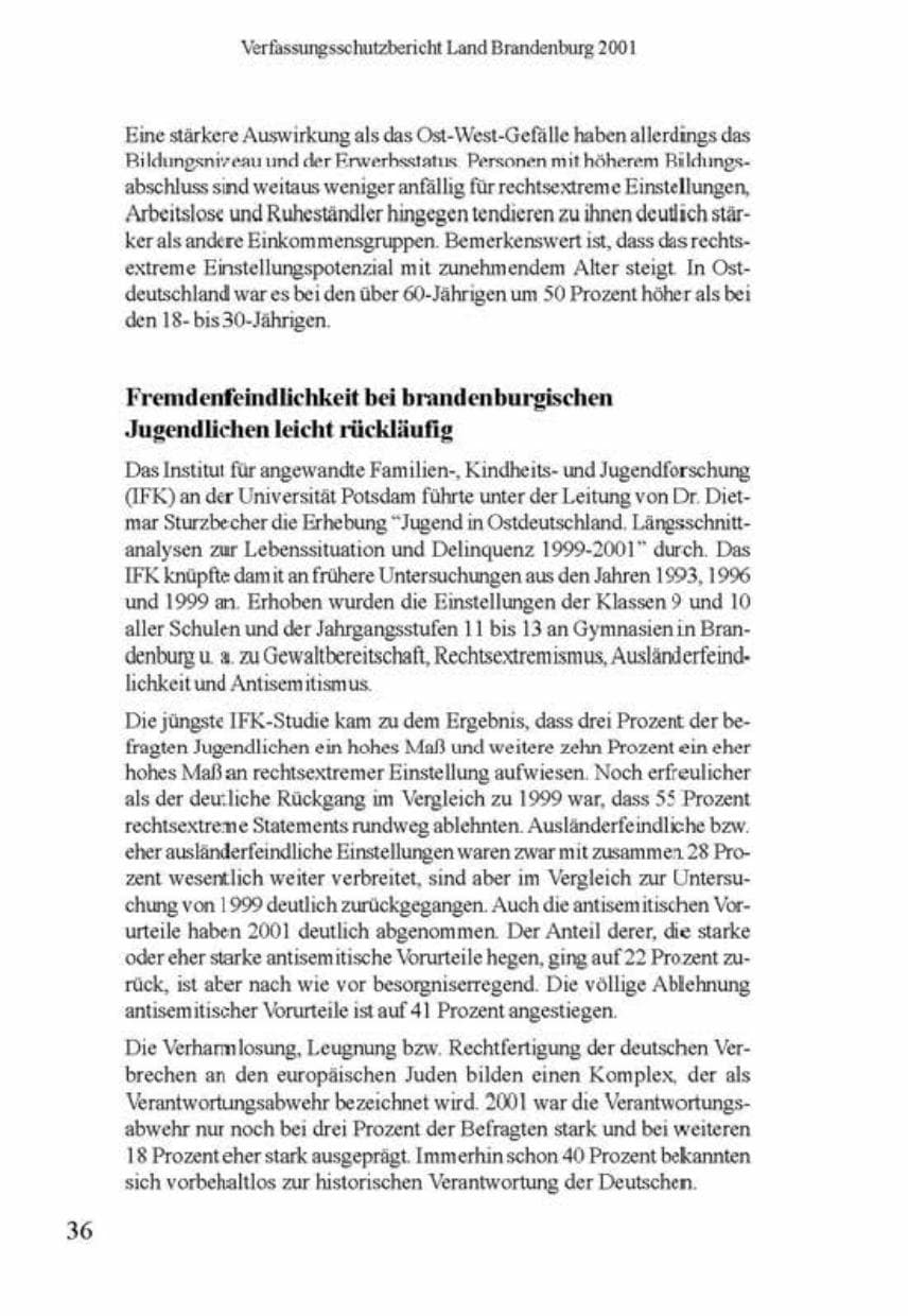 Seite 40 des Verfassungsschutzbericht 2001 Brandenburg