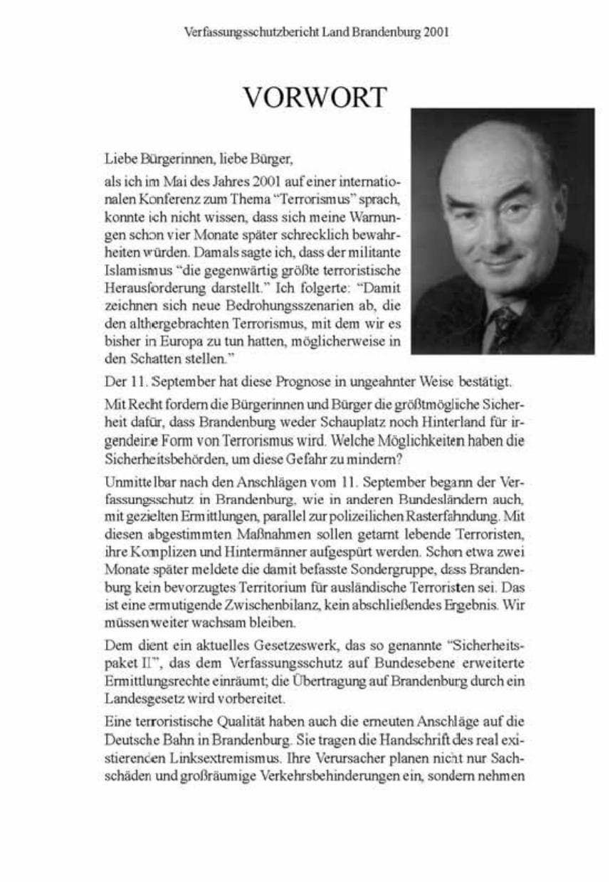 Seite 5 des Verfassungsschutzbericht 2001 Brandenburg