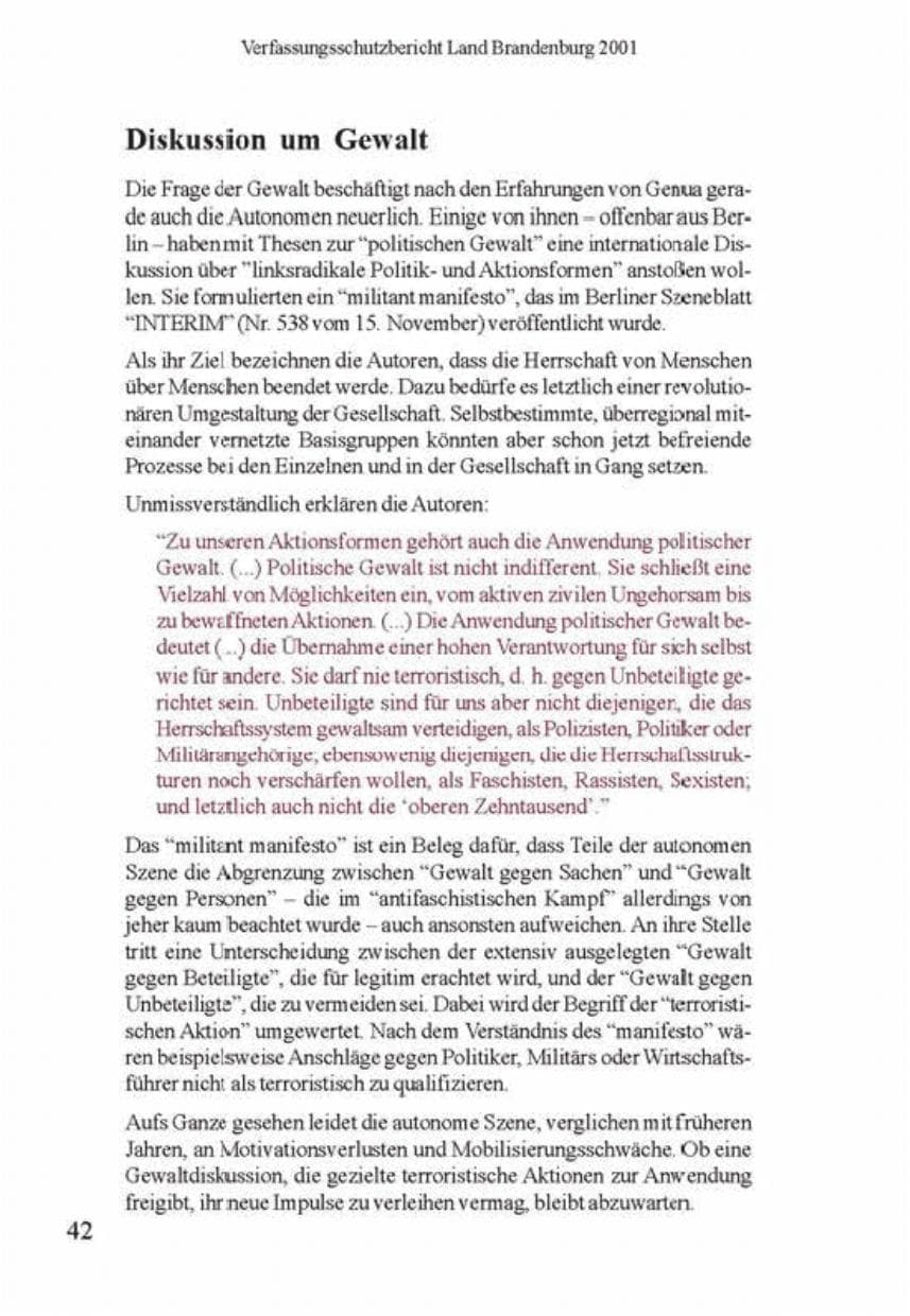 Seite 46 des Verfassungsschutzbericht 2001 Brandenburg