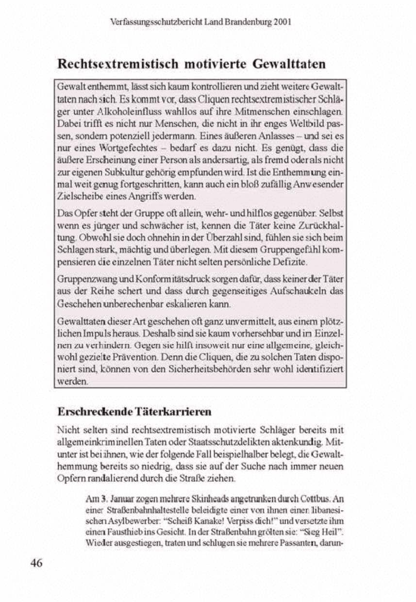 Seite 50 des Verfassungsschutzbericht 2001 Brandenburg