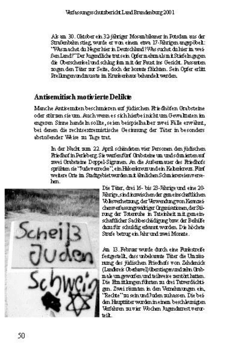 Seite 54 des Verfassungsschutzbericht 2001 Brandenburg