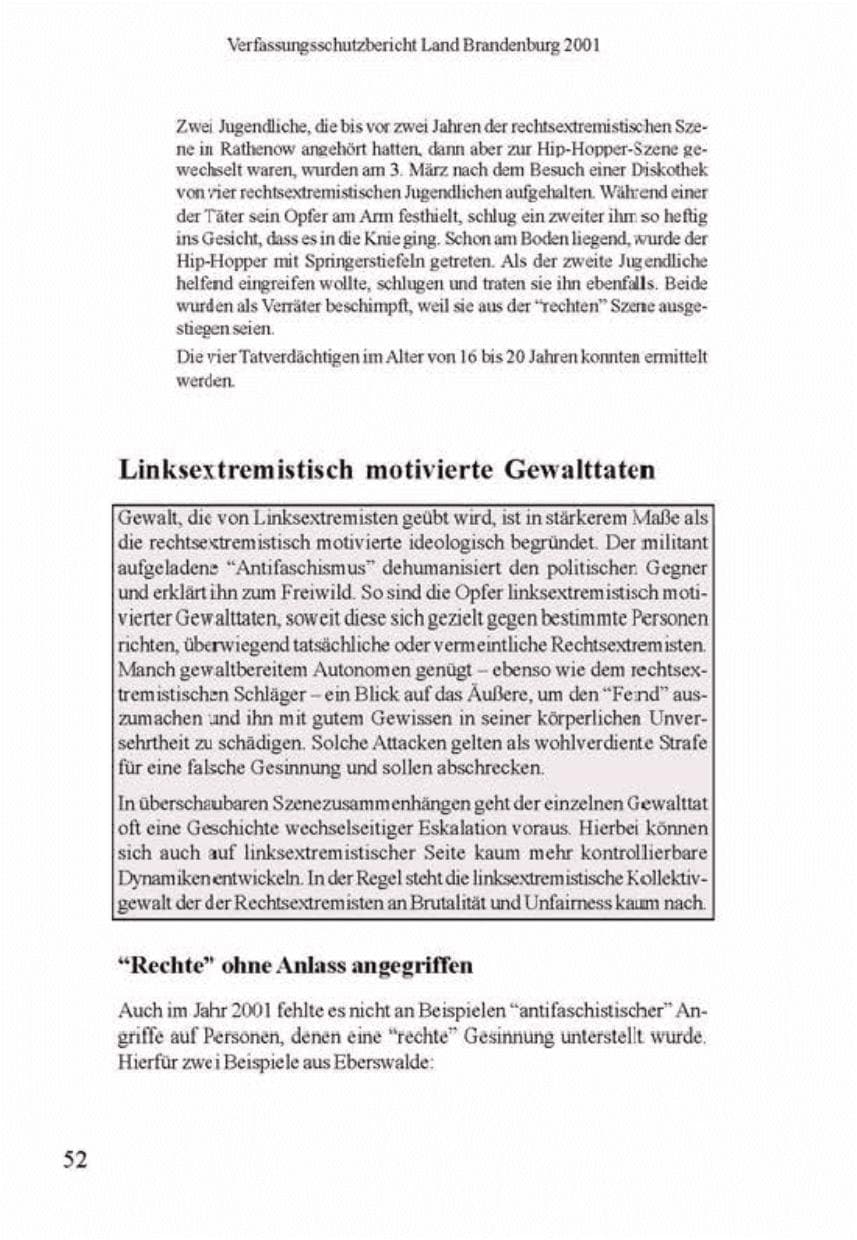 Seite 56 des Verfassungsschutzbericht 2001 Brandenburg