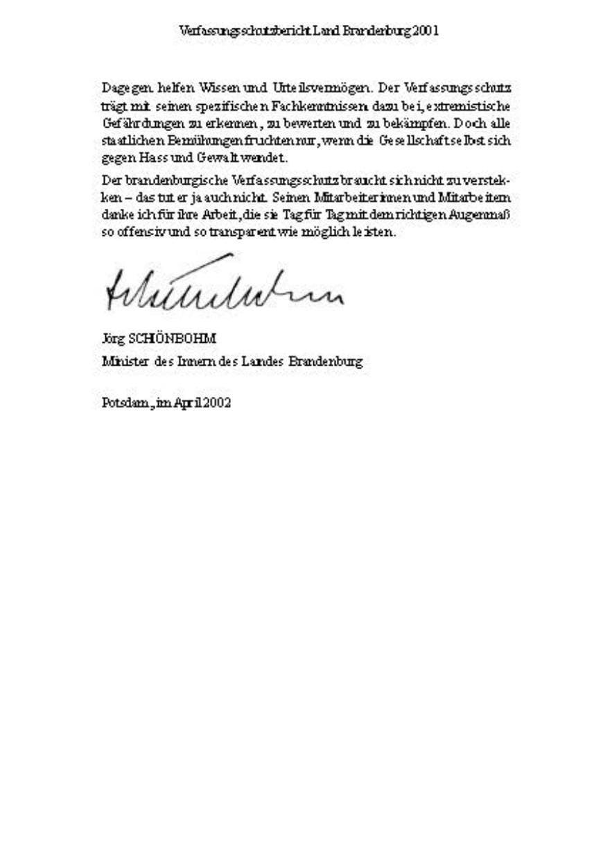 Seite 7 des Verfassungsschutzbericht 2001 Brandenburg