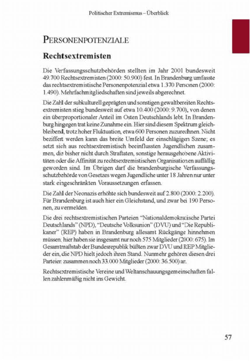 Seite 61 des Verfassungsschutzbericht 2001 Brandenburg