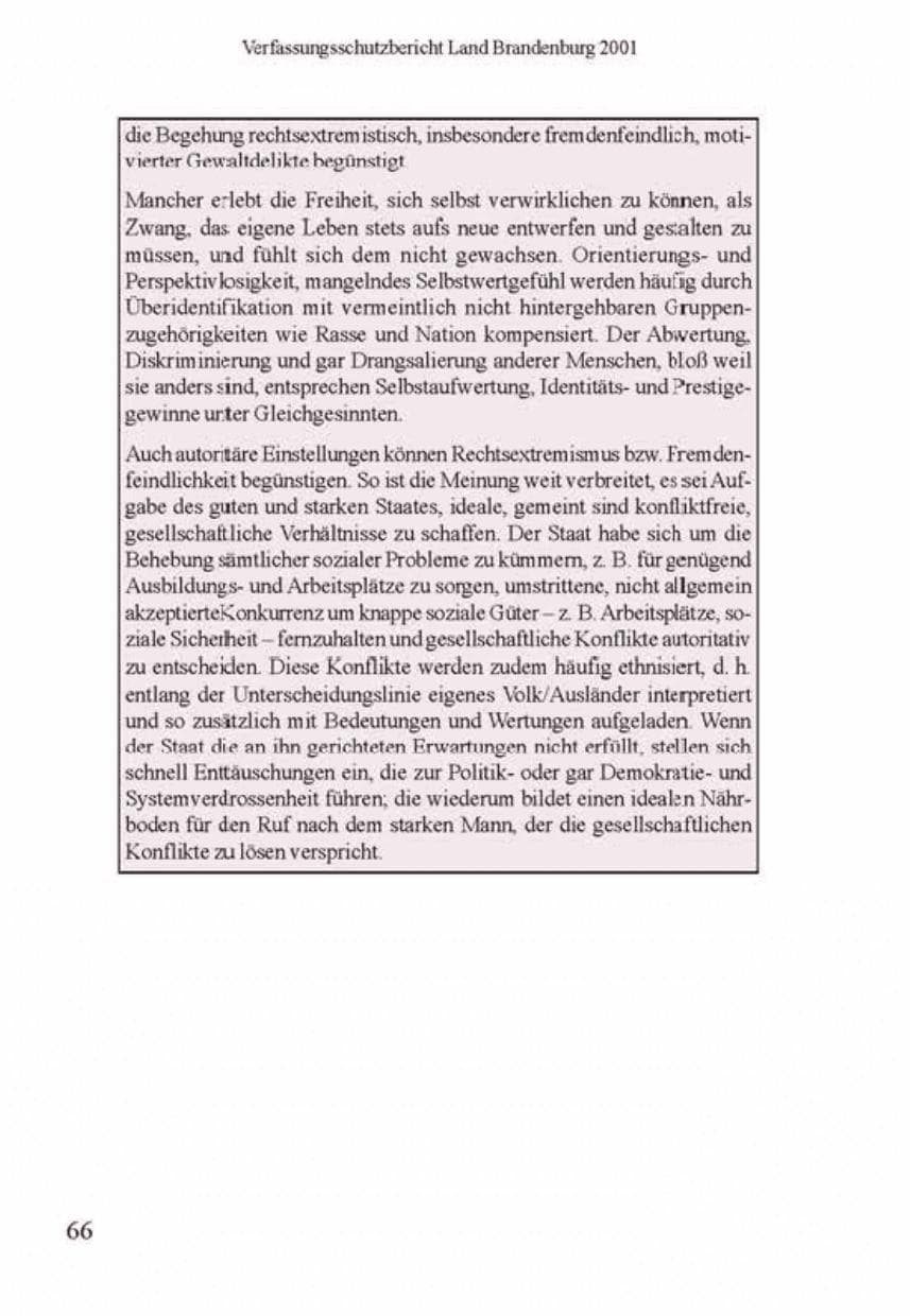 Seite 70 des Verfassungsschutzbericht 2001 Brandenburg