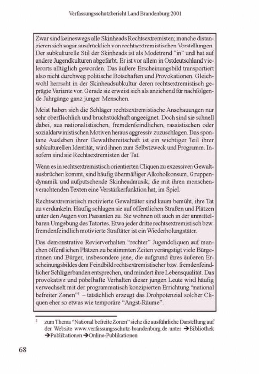 Seite 72 des Verfassungsschutzbericht 2001 Brandenburg