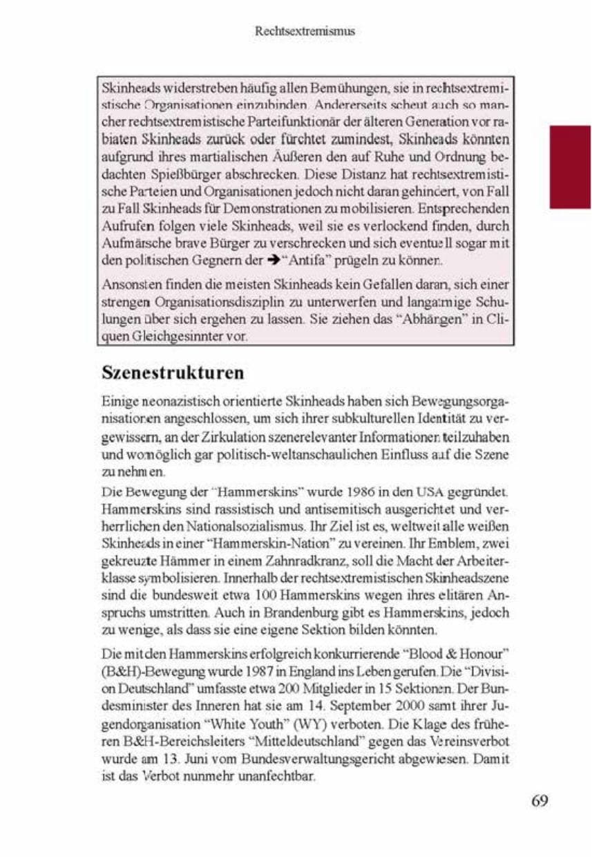 Seite 73 des Verfassungsschutzbericht 2001 Brandenburg