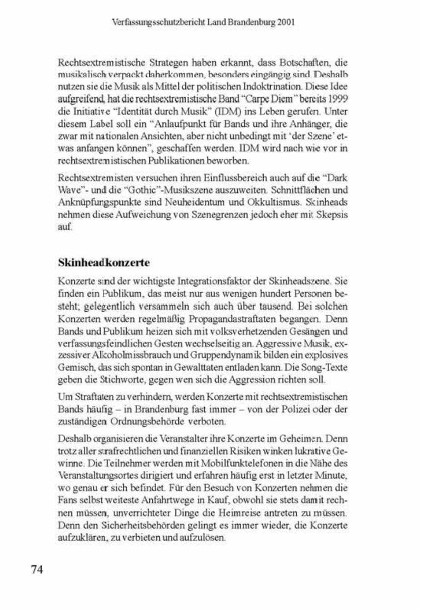 Seite 78 des Verfassungsschutzbericht 2001 Brandenburg