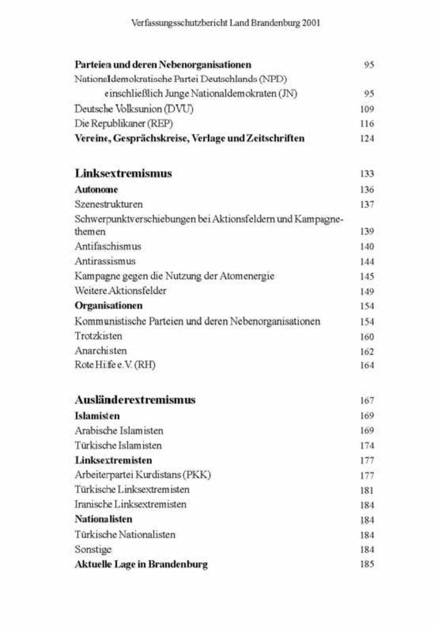 Seite 9 des Verfassungsschutzbericht 2001 Brandenburg