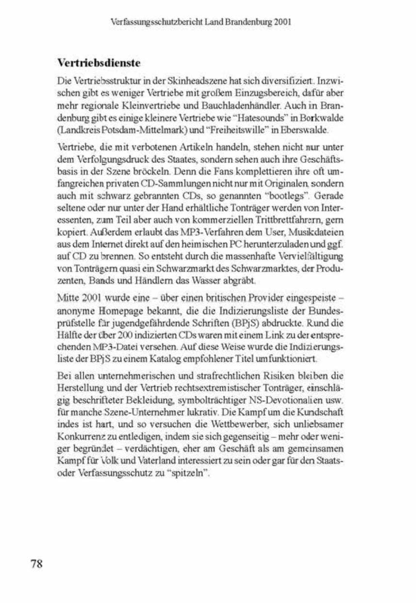 Seite 82 des Verfassungsschutzbericht 2001 Brandenburg