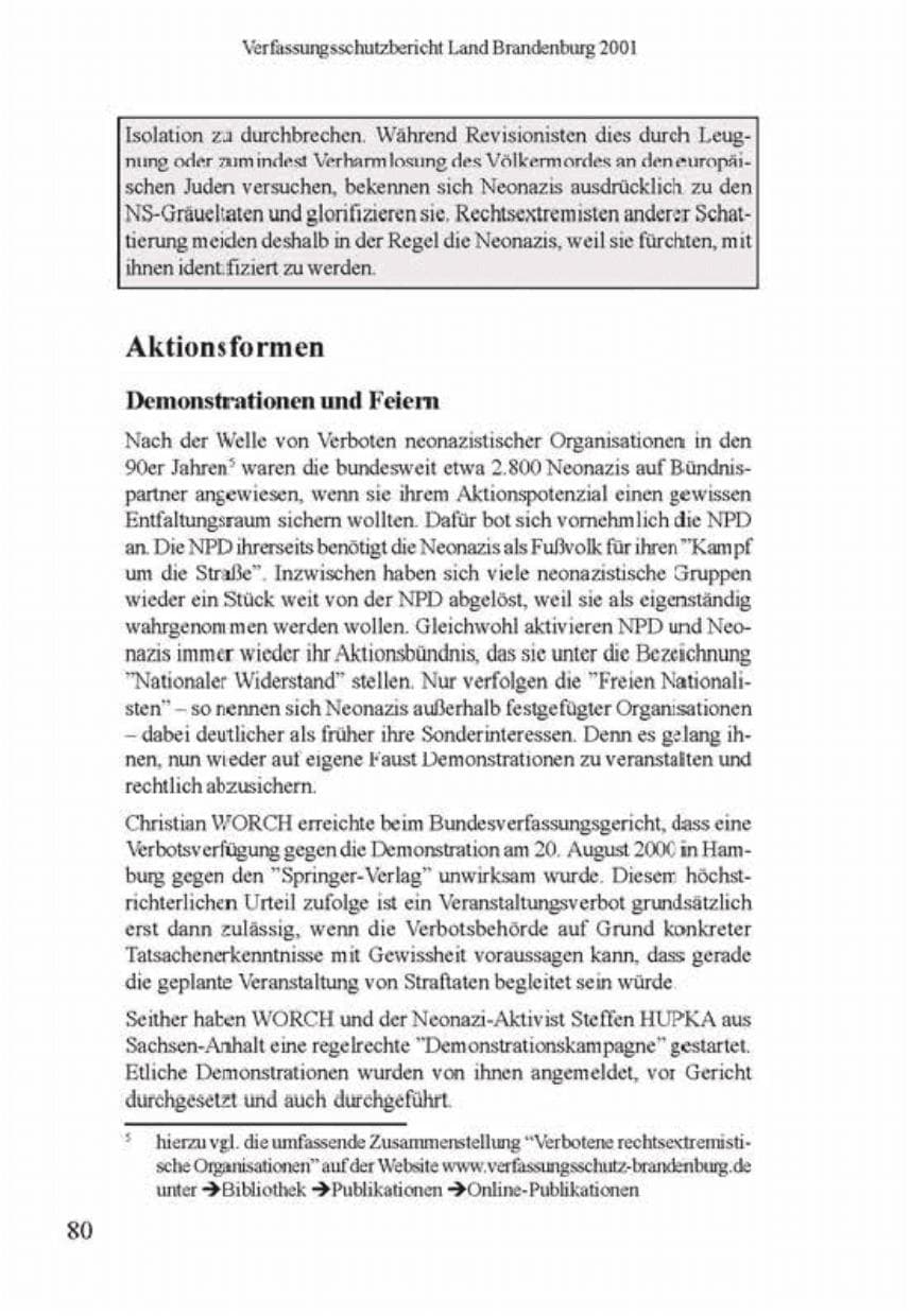 Seite 84 des Verfassungsschutzbericht 2001 Brandenburg