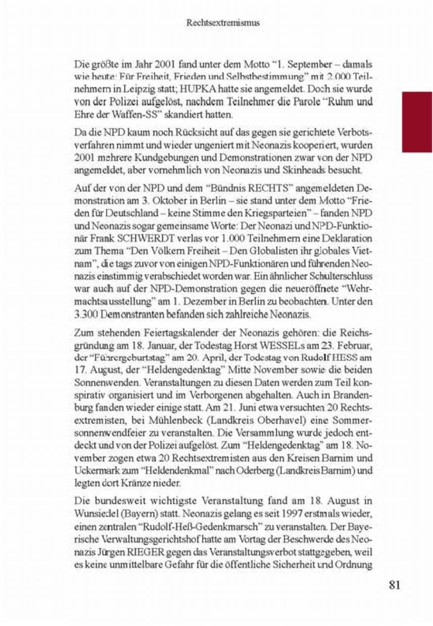 Seite 85 des Verfassungsschutzbericht 2001 Brandenburg