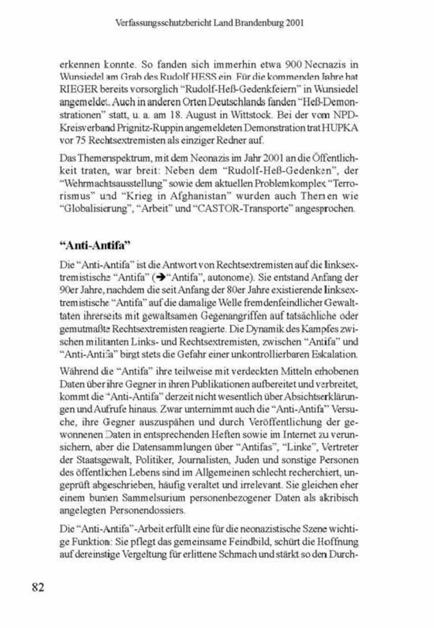 Seite 86 des Verfassungsschutzbericht 2001 Brandenburg
