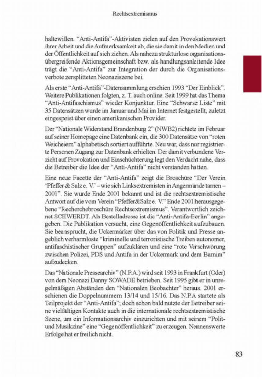Seite 87 des Verfassungsschutzbericht 2001 Brandenburg