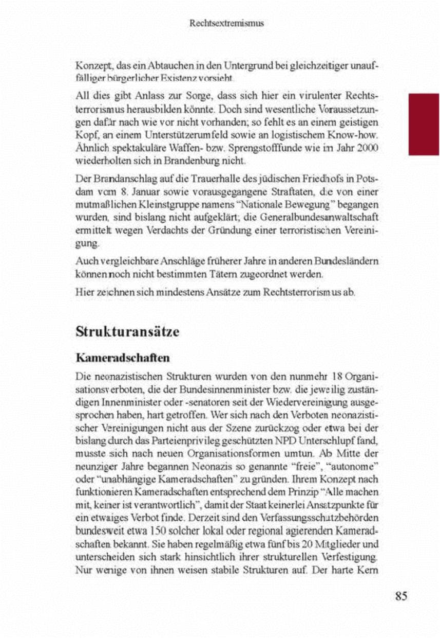 Seite 89 des Verfassungsschutzbericht 2001 Brandenburg