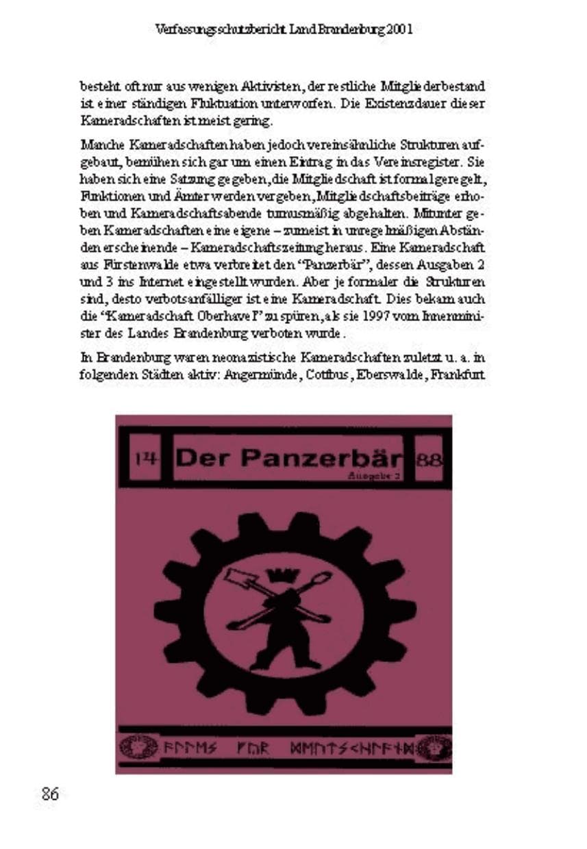 Seite 90 des Verfassungsschutzbericht 2001 Brandenburg