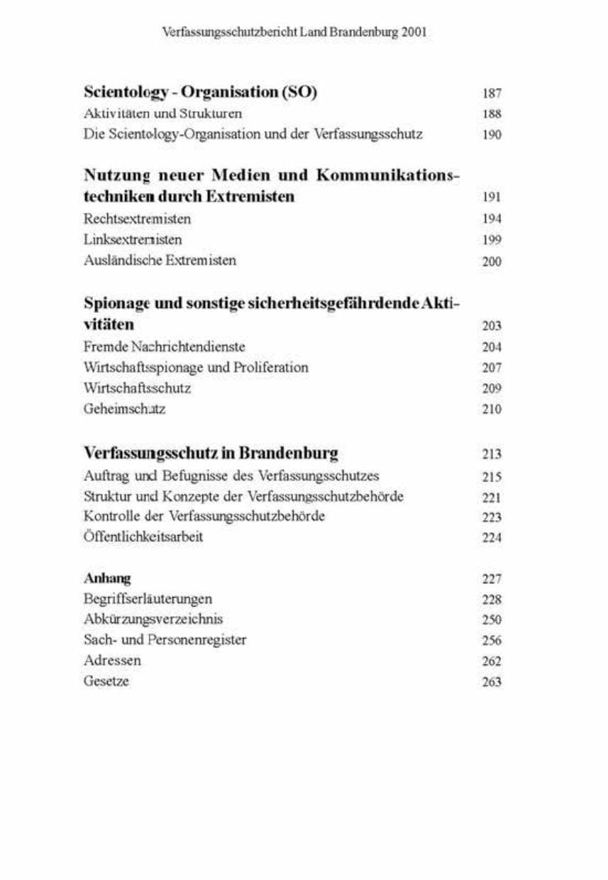 Seite 10 des Verfassungsschutzbericht 2001 Brandenburg