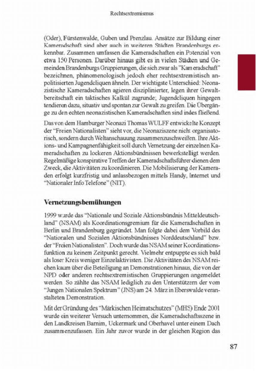 Seite 91 des Verfassungsschutzbericht 2001 Brandenburg