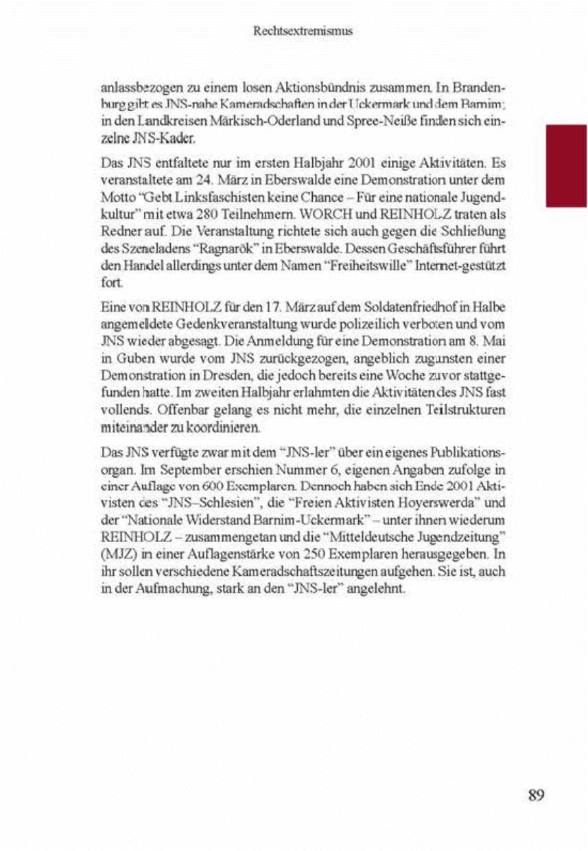 Seite 93 des Verfassungsschutzbericht 2001 Brandenburg