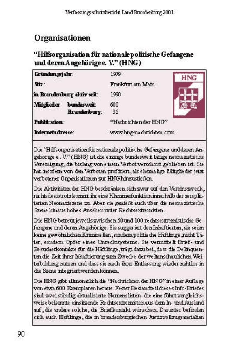 Seite 94 des Verfassungsschutzbericht 2001 Brandenburg