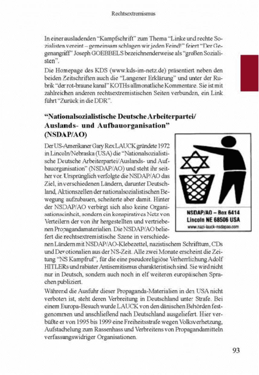 Seite 97 des Verfassungsschutzbericht 2001 Brandenburg
