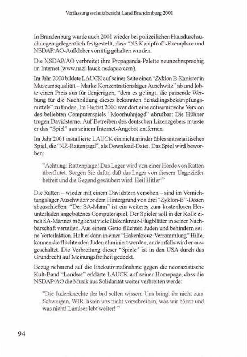 Seite 98 des Verfassungsschutzbericht 2001 Brandenburg