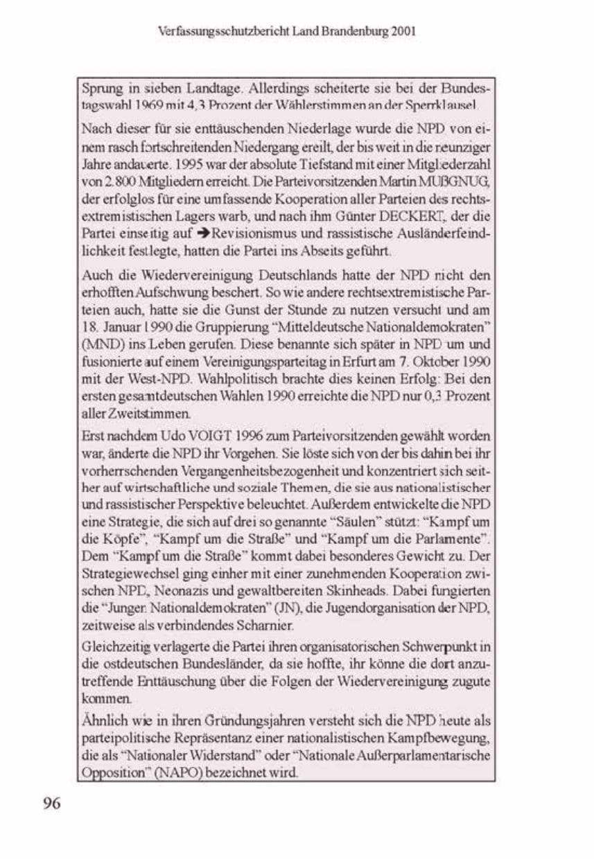 Seite 100 des Verfassungsschutzbericht 2001 Brandenburg