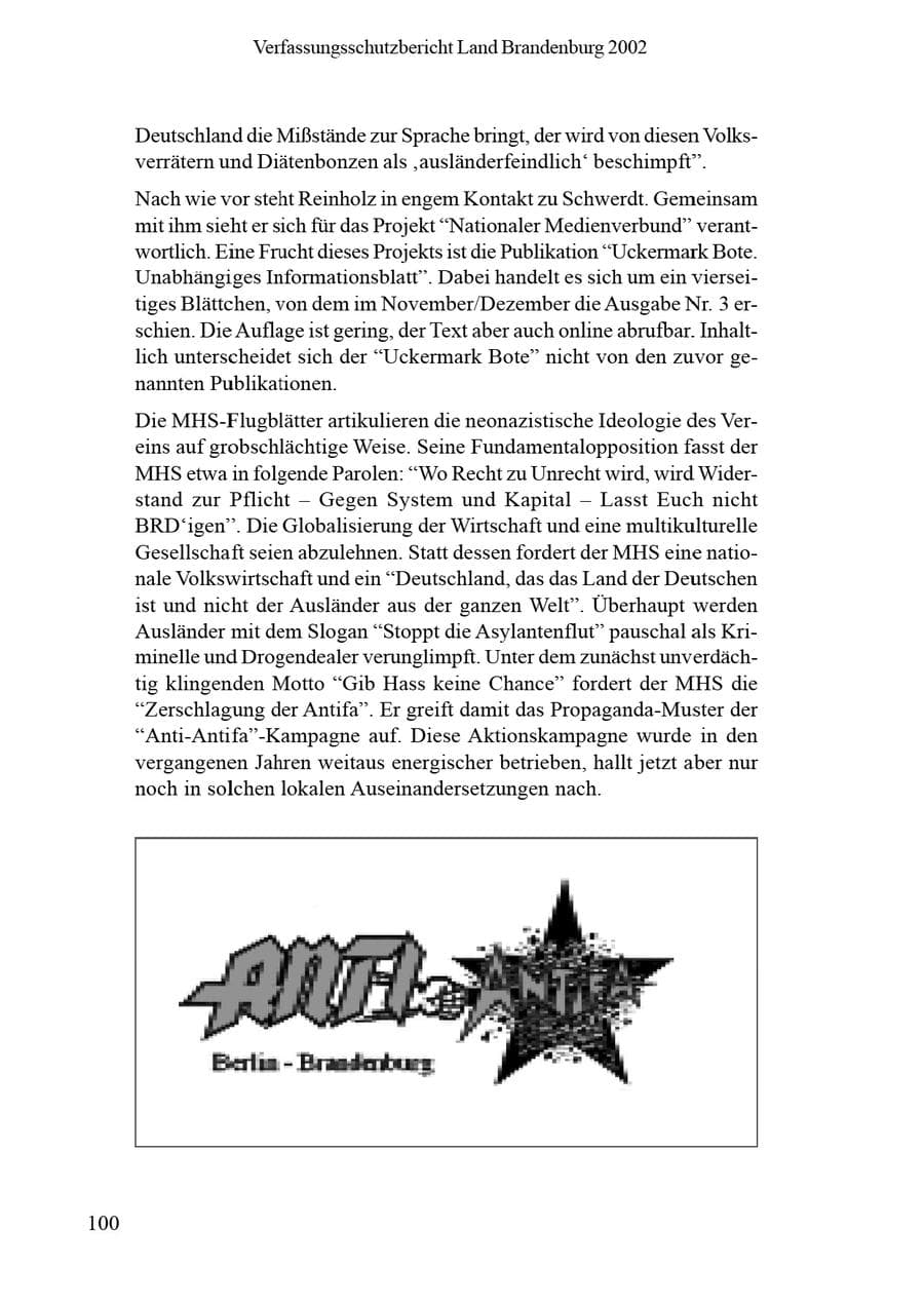 Seite 104 des Verfassungsschutzbericht 2002 Brandenburg