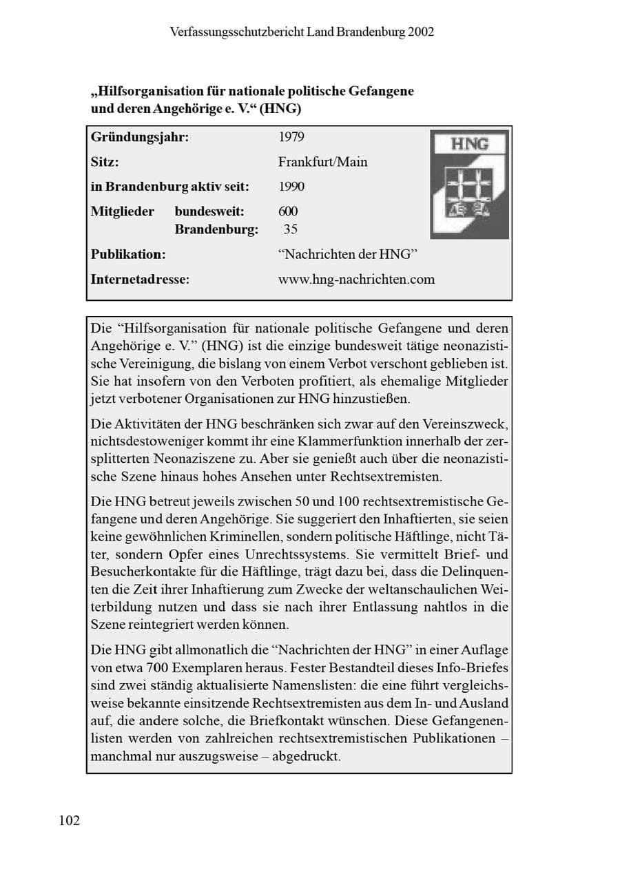 Seite 106 des Verfassungsschutzbericht 2002 Brandenburg