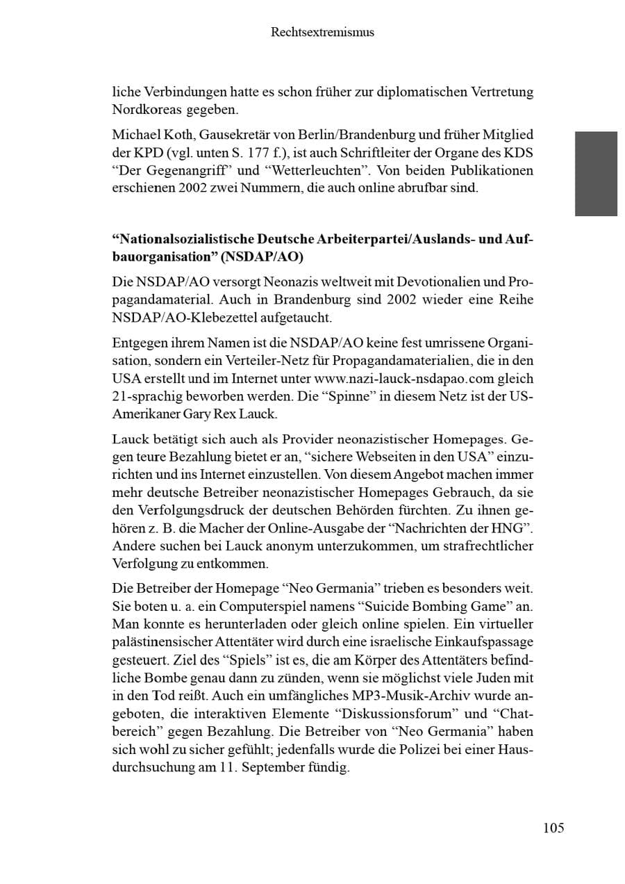 Seite 109 des Verfassungsschutzbericht 2002 Brandenburg