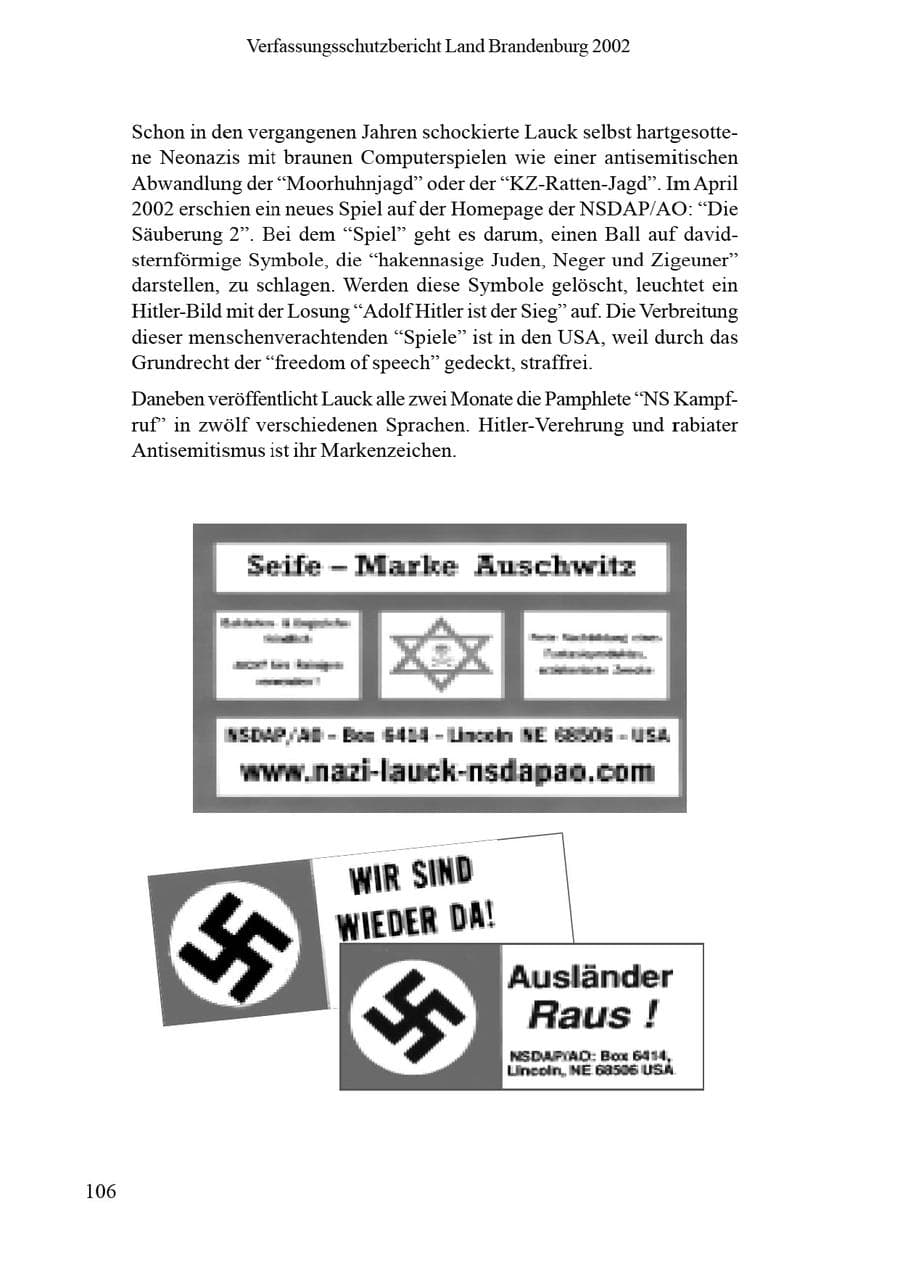 Seite 110 des Verfassungsschutzbericht 2002 Brandenburg