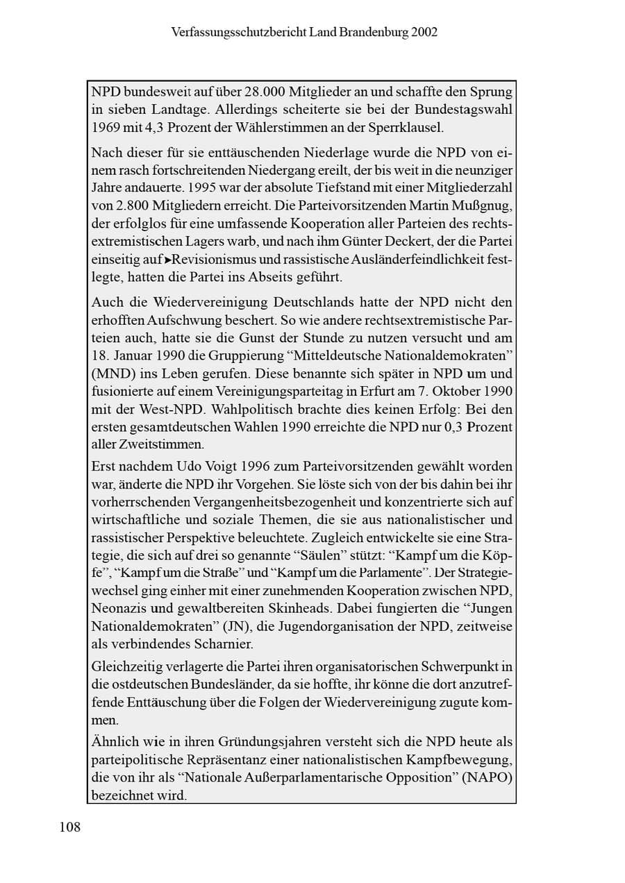 Seite 112 des Verfassungsschutzbericht 2002 Brandenburg