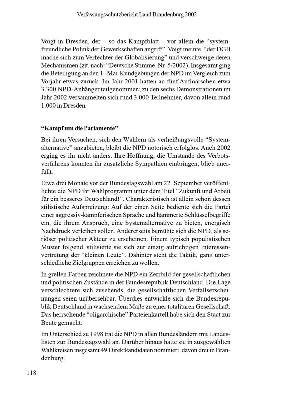 Seite 122 des Verfassungsschutzbericht 2002 Brandenburg